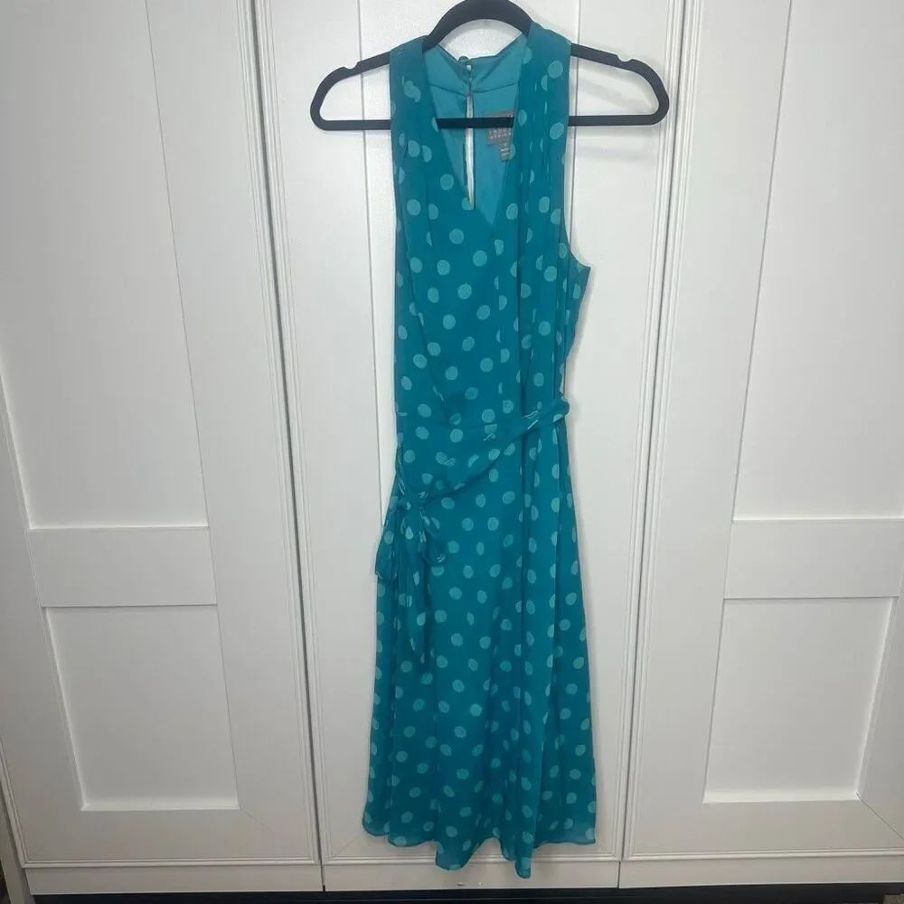 Vintage Rabbit Rabbit Rabbit Teal Midi Dress Polka Dots Size 14 (F1)